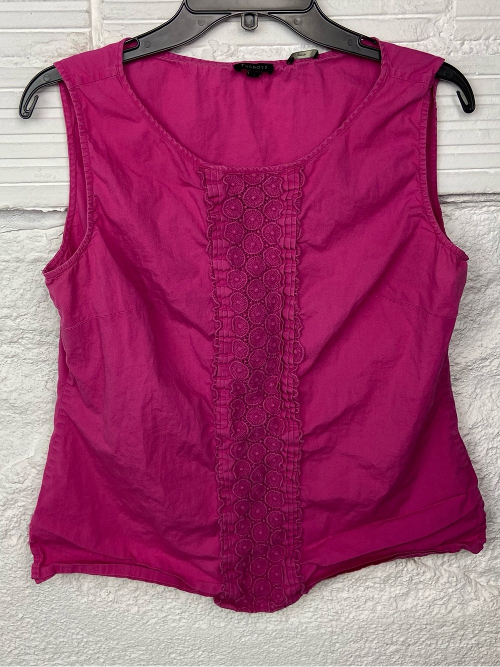 Talbots Fuchsia Sleeveless Crochet-Front cotton stretch top size 14